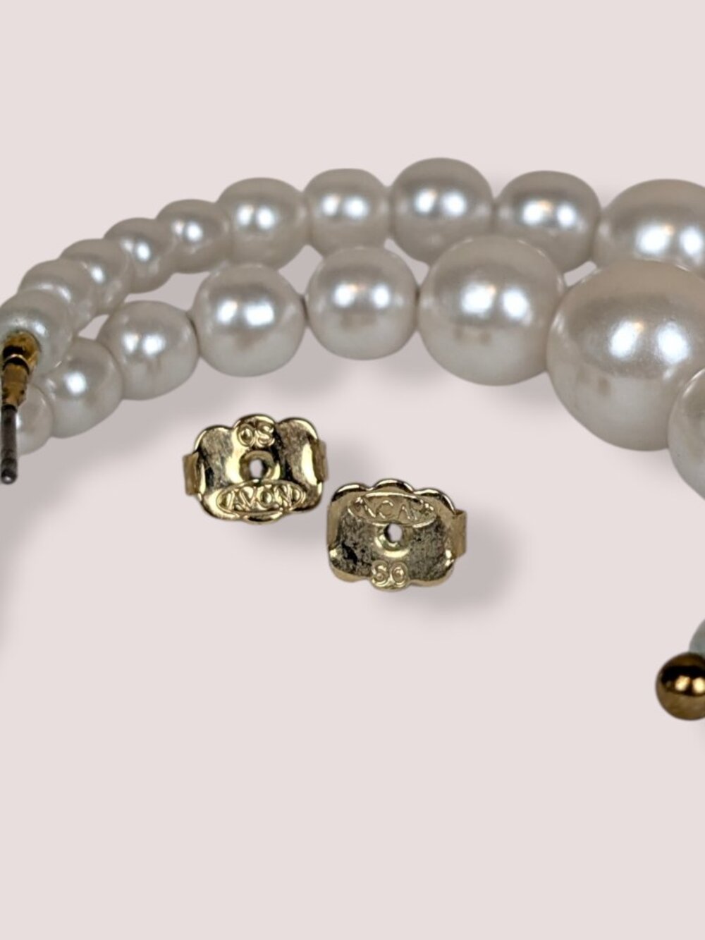 White Faux Pearl Beaded Open Hoop Earrings - Picture 4 of 6